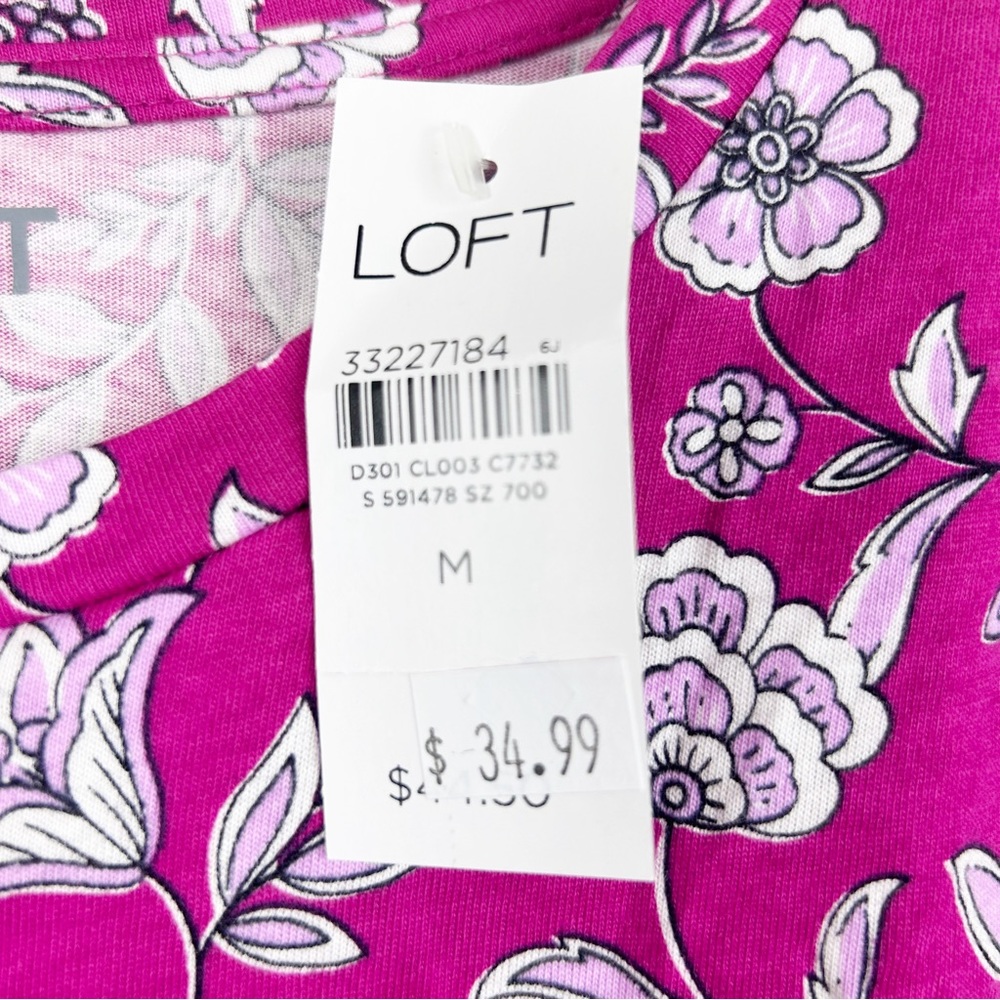 Loft Floral Cinched Puff Sleeve Tee NWT Medium - Picture 5 of 9